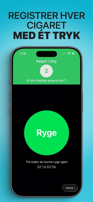Alive med dagens antal cigaretter og knappen til registrering