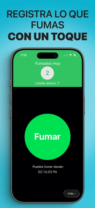 La app Alive muestra el número de cigarrillos de hoy y el botón para registrarlos