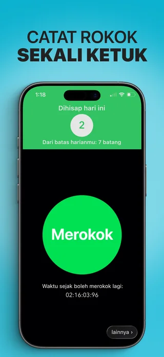 Aplikasi Alive menampilkan jumlah rokok hari ini dan tombol untuk mencatat rokok