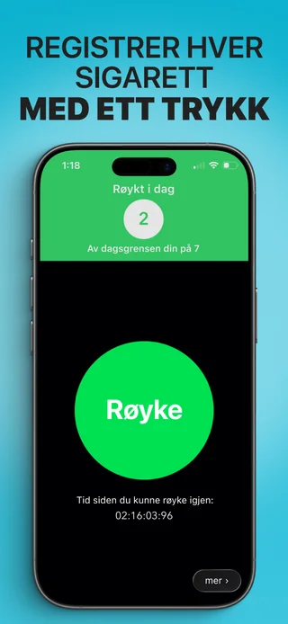 Alive med dagens antall sigaretter og knappen for registrering