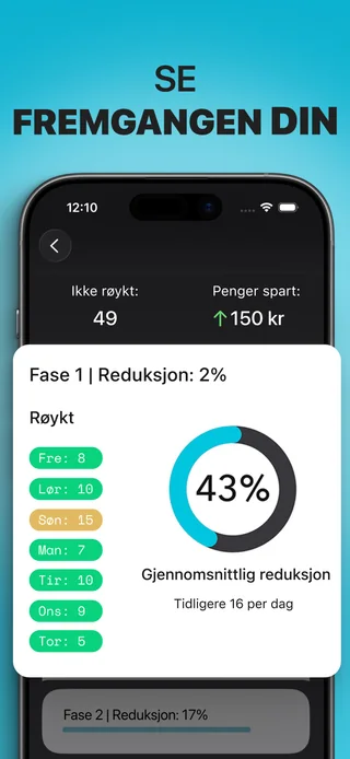 Alive på iPhone med antall sigaretter, registrert nedtrapping og anslåtte besparelser
