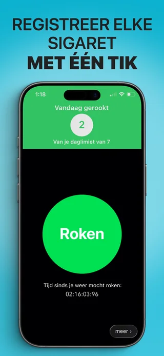 De Alive-app toont het aantal sigaretten van vandaag en de knop om een sigaret toe te voegen