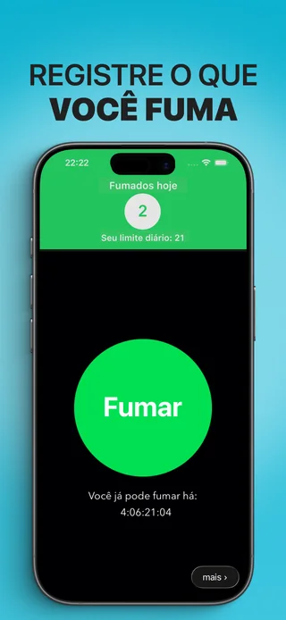 O app Alive mostra a quantidade de cigarros de hoje e o botão para registrá-los