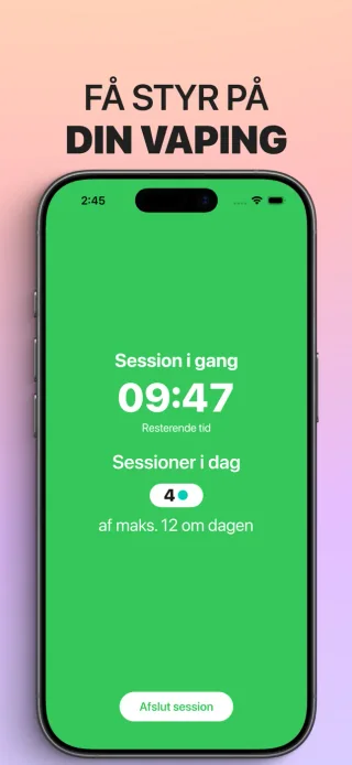 Stop med at vape gradvist på iPhone med en aktiv sessionstimer og dagens antal sessioner