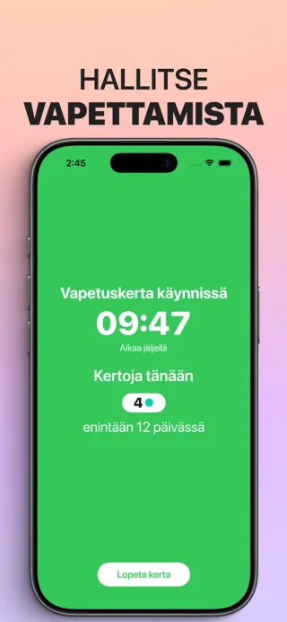 Lopeta vapettaminen vähitellen iPhonessa: käynnissä olevan käyttökerran ajastin ja tämän päivän käyttökertojen määrä