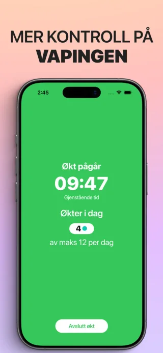 Slutt å vape gradvis på iPhone med en aktiv tidtaker og dagens antall økter