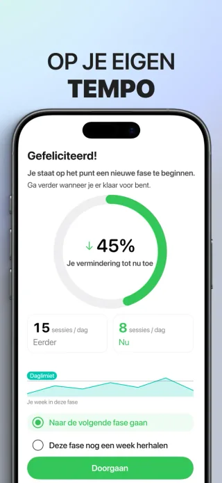 Weekoverzicht in Quit Vaping met eerdere sessies en keuzes voor de volgende week