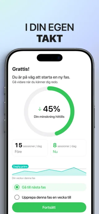 Veckogenomgången i Sluta vejpa steg för steg med tidigare sessioner och val för nästa vecka